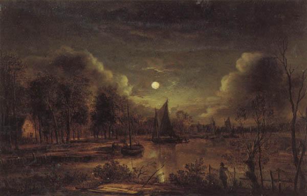 Aert van der Neer Moonlit River oil painting image